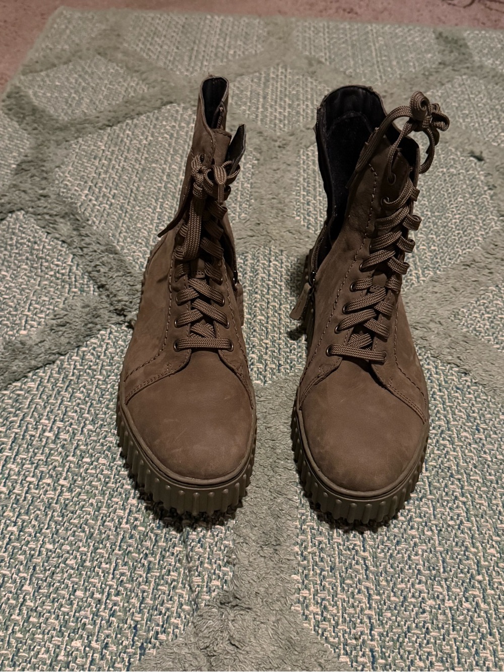 Womens Lace-Up Combat Boots in Olive Brown